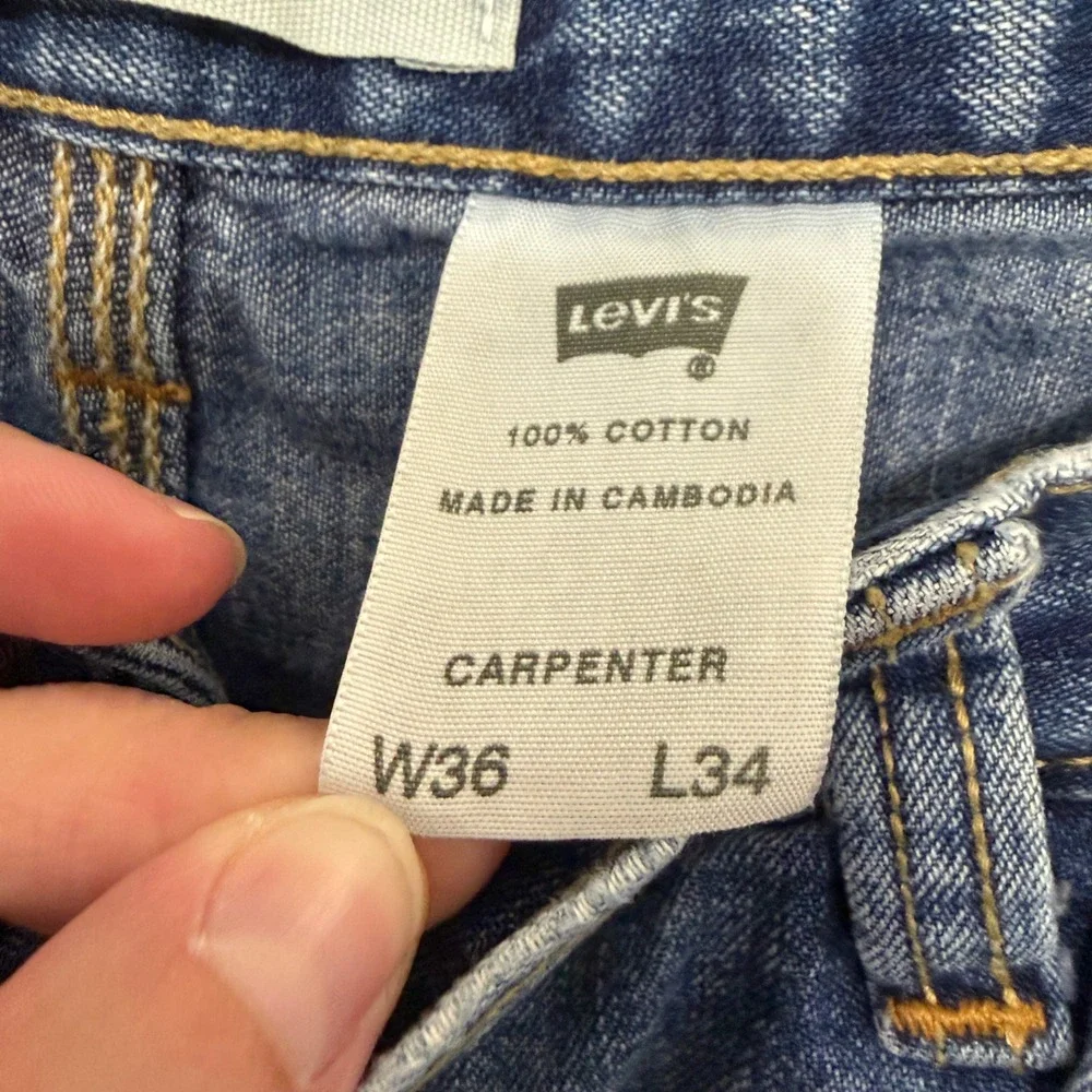 Levis Carpenter Jeans Mens 36x34 Medium Wash Blue Loose Fit Utility Workwear Y2K